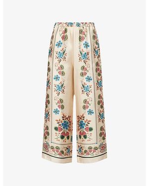 Weekend by Maxmara Floral-Print Wide-Leg Silk Trousers - Metallic