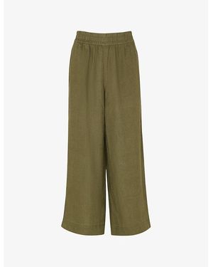 Whistles Elasticated-Waist High-Rise Linen Trousers - Green