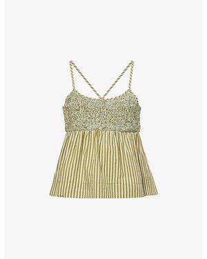 Damson Madder Dinah Pinstripe Cotton Cami Top - Green
