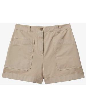 Reiss Nova Turn-Up Mid-Rise Stretch-Cotton Shorts - Natural