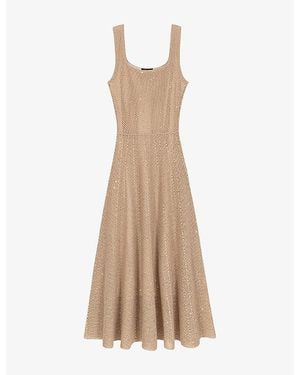 Maje Sleeveless Rhinestone-Knit Maxi Dress - Natural