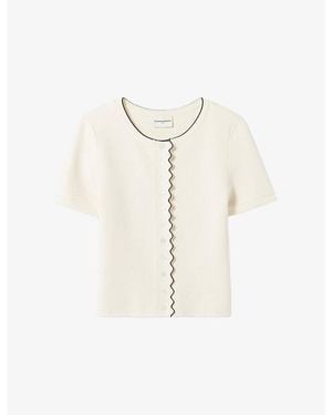 Claudie Pierlot Fitted Contrast-Trim Stretch-Knit Cardigan - White