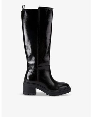 Carvela Kurt Geiger Champion Patent-Leather Block-Heel Knee-High Boots - Black