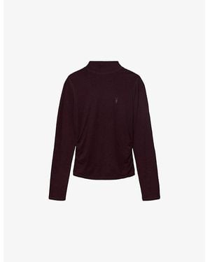 AllSaints Rina Roll-Neck Long-Sleeve Stretch-Woven Top - Purple