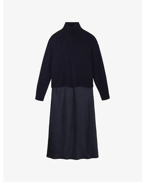 The White Company Mixed Media Funnel-Neck Two-Piece Maxi Dress - Blue