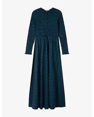OMNES Mina Checked Cotton Maxi Dress - Blue