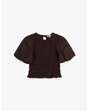 OMNES Nicolla Shirred-Bodice Linen-Blend Top - Brown