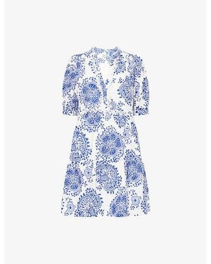 ME+EM Floral Lace-Trim Cotton Mini Dress - Blue