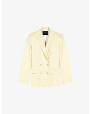 Maje Brooch Double-Breasted Stretch-Woven Blazer - Natural