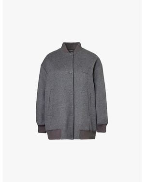 Weekend by Maxmara Adorni Varsity Logo-Patch Padded Wool-Blend Felt Jacket - Grey