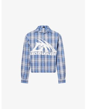 GODMADE Logo-Print Checked Flannel Shirt - Blue