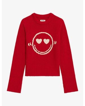 Zadig & Voltaire Malty Face-Motif Merino-Wool Jumper - Red