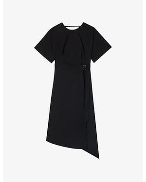 Whistles Asymmetric Buckle-Embellished Woven Midi Dress - Black
