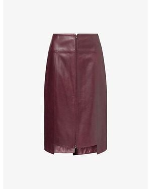 Victoria Beckham High-Waist Staggered-Hem Leather Midi Skirt - Purple