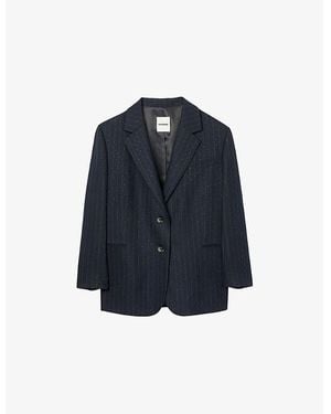 Sandro Rhinestone-Embellished Single-Breasted Stretch-Wool Blazer - Blue