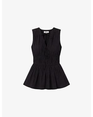 Ro&zo Tie-Front Sleeveless Cotton-Voile Top - Black