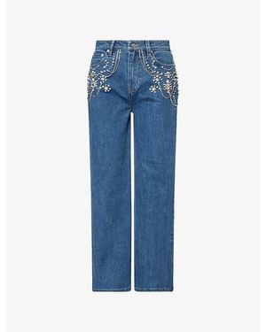Jonathan Simkhai Jude Embellished Cropped Denim Jeans - Blue