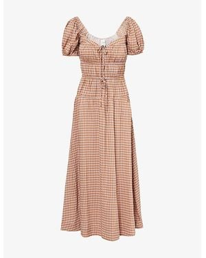 Reformation Rhett Checked Woven Midi Dress - Natural