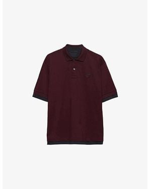 Prada Triangle-Appliqué Cotton-Jersey Polo Shirt - Red