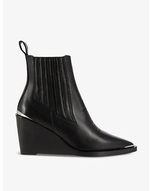 The Kooples Western Wedge-Heel Leather Ankle Boots - Black