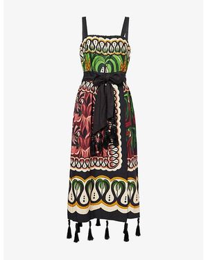 FARM Rio Belted Linen-Blend Midi Dress - Multicolor