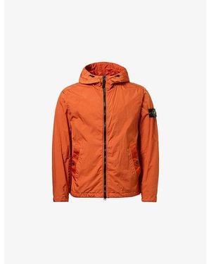 Stone Island Garment Dyed Crinkle Reps Hooded Nylon Jacket - Orange