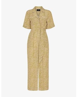 Whistles Kelly Tiger-Print Short-Sleeve Woven Jumpsuit - Metallic