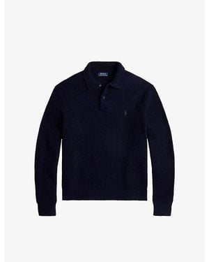 Polo Ralph Lauren Textured Polo-Collar Wool-Cotton Sweater - Blue