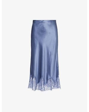 Reformation Carolina Lace-Trim Silk Midi Skirt - Blue