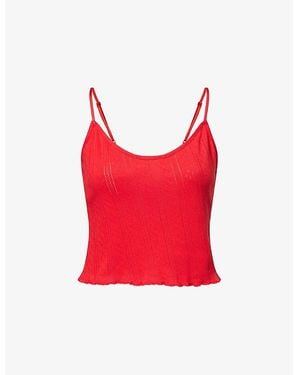 ADANOLA Pointelle Cami Crop Cotton-Jersey Top - Red