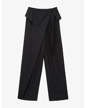 Loewe Draped Wide-Leg Wool Trousers - Black