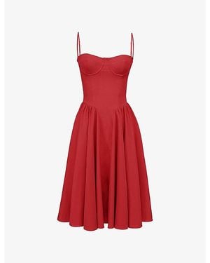 House Of Cb Samaria Corseted Woven Midi Dress Xs (A-C Cup) - Red