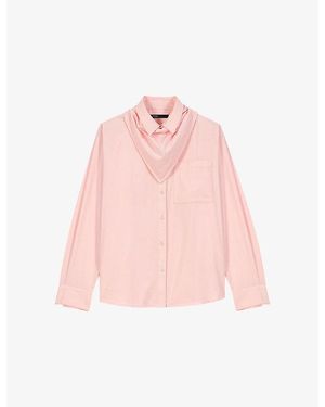 Maje Detachable-Scarf Long-Sleeved Cotton Shirt - Pink