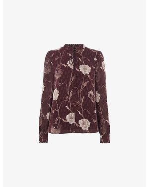 Whistles Floral-Print Tie-Neck Woven Blouse - Red
