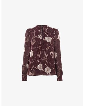 Whistles Floral-Print Tie-Neck Woven Blouse - Red