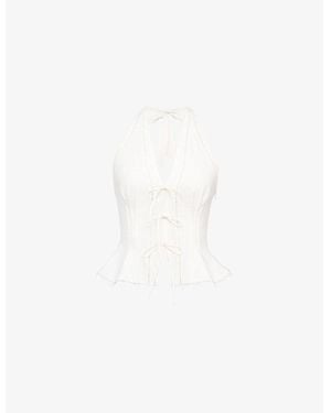 House Of Cb Elena Peplum-Hem Stretch-Cotton Top Xs (A-C Cup) - White