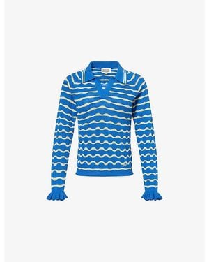 Damson Madder Silvia Knitted Cotton-Blend Polo Top - Blue