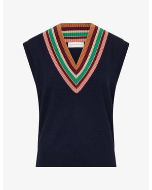 Dries Van Noten V-Neck Striped Wool Vest - Blue
