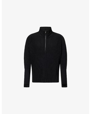 Homme Plissé Issey Miyake Quarter-Zip Pleated Knitted Top - Black