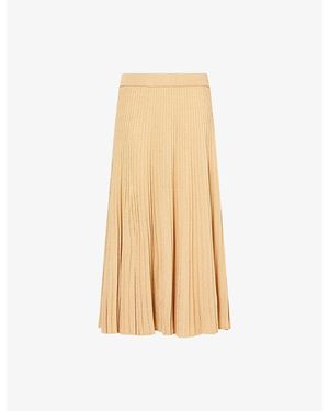 Zimmermann Luna Pleated Metallic Rib-Knit Midi Skirt - Natural