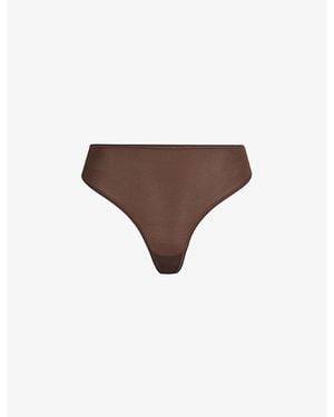Skims Fits Everybody Mid-Rise Stretch-Woven Thong - Brown
