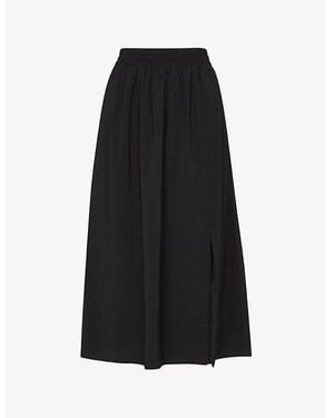 Whistles Eva Split-Hem Woven Midi Skirt - Black