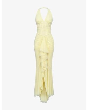 House Of Cb Carmine Halterneck Stretch-Mesh Maxi Dress Xs (A-C Cup) - Yellow