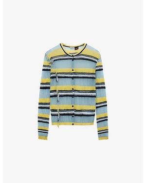 Loewe X Paula's Ibiza Stripe Frayed-Trim Knit Cardigan - Blue