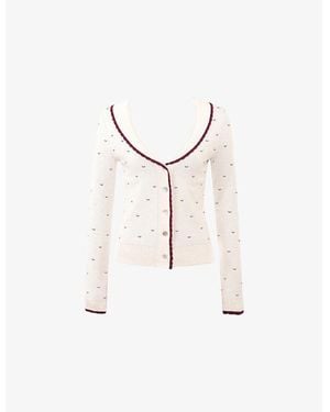 House Of Cb Marla Heart-Print Knitted Cardigan - White