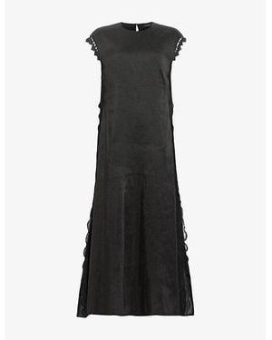 AllSaints Lyra Lace-Embroidered Cap-Sleeve Linen And Silk-Blend Midi Dress - Black