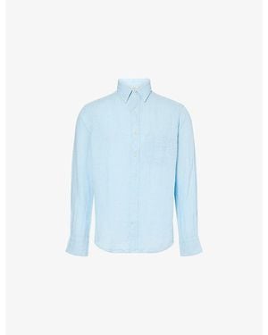 GANT Logo-Embroidered Regular-Fit Linen Shirt - Blue