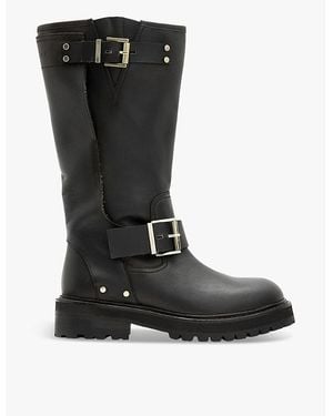 AllSaints Tay Calf Length Leather Biker Boots - Black