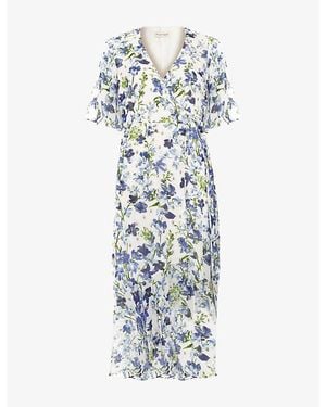 Phase Eight Juliette Floral-Print Metallic-Woven Midi Dress - Blue