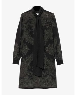 AllSaints Jamie Tie-Neck Paisley-Print Silk Mini Dress - Black
